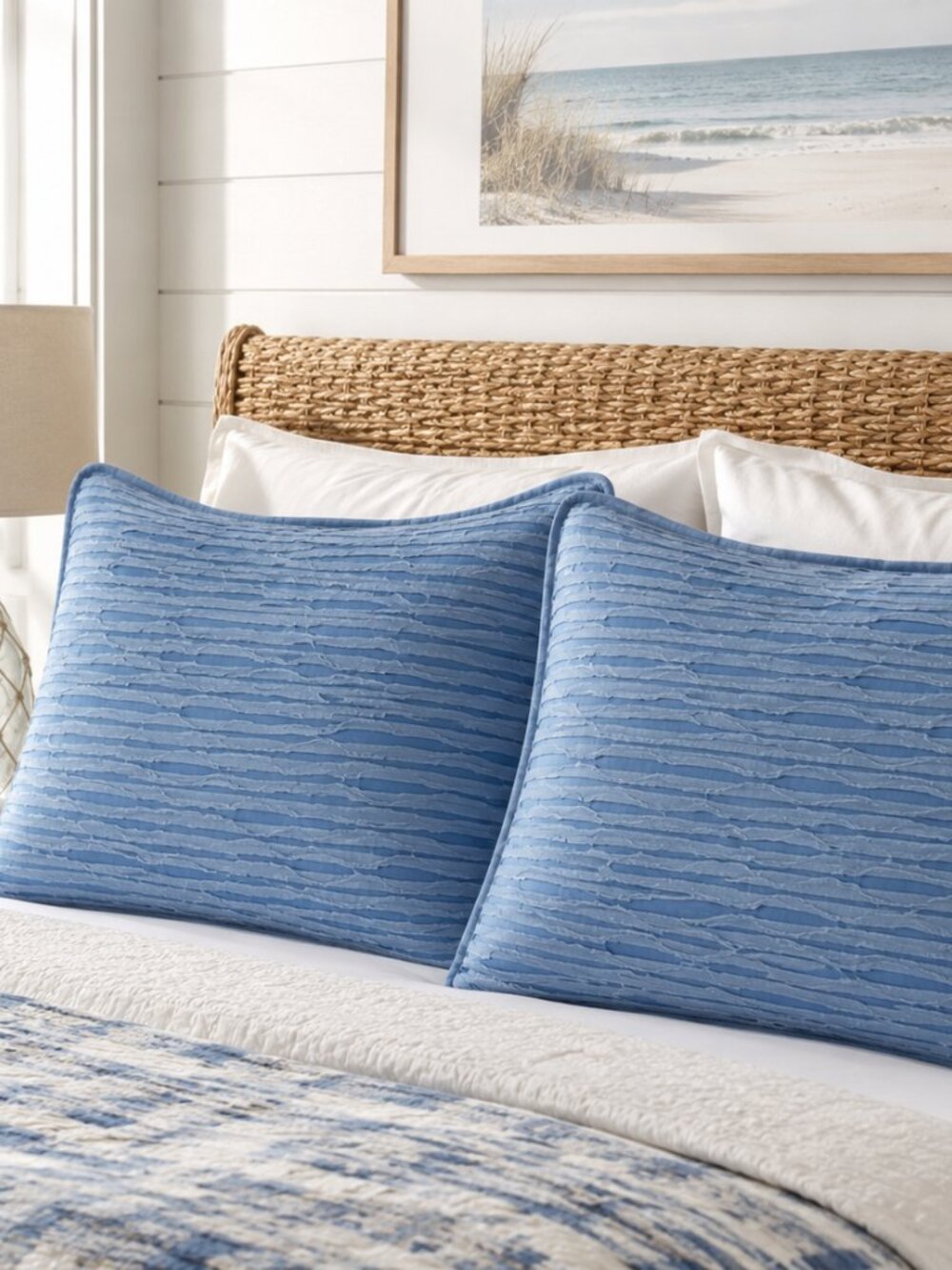 SOFT SURROUNDINGS At Home Seascape Bed Shams Qu NWT